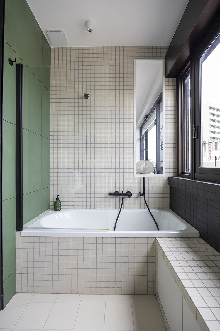 carrelage mat blanc vert noir fenetre interieure
